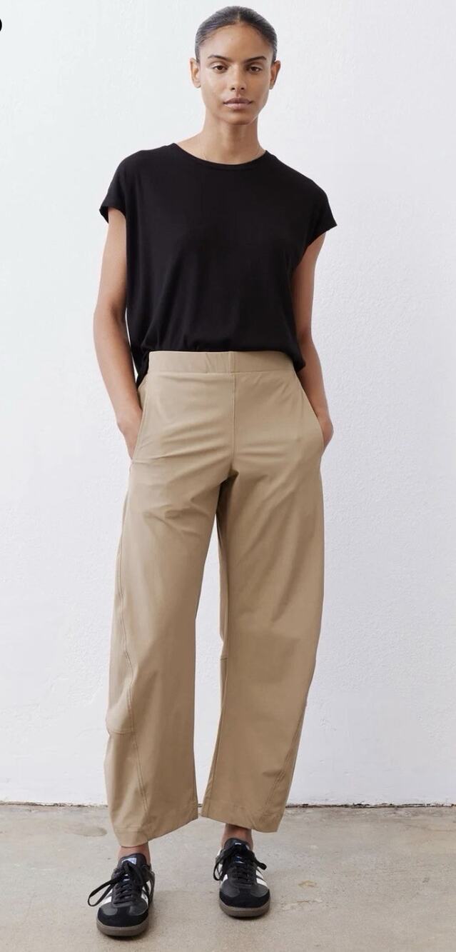 NWT RUTI On The Loose Work Pants •12• Dune Tan Barrel Leg Pull On Trousers $259